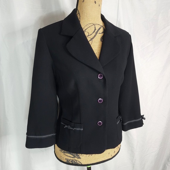 K & Company Jackets & Blazers - 90s Vtg K & COMPANY Size 12 Black Business Casual Blazer Ribbon Stitching Detail